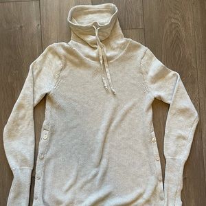 Cowl, knit sweatshirt with side button closure